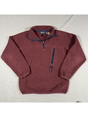 Patagonia Men Pullover Fleece XS Burgundy Synchilla 1/4 zip